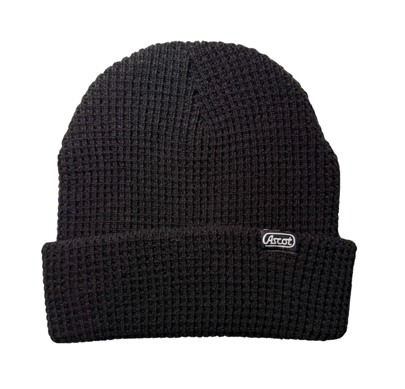 Ascot Waffle Knit Cuff Beanie - Black